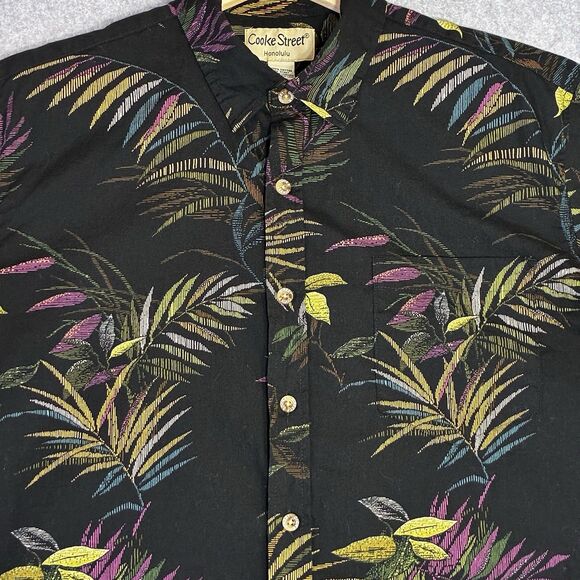 Men’s Medium Cooke Street Honolulu Shirt Tropical Boho Button Front Cotton Black - Picture 2 of 6